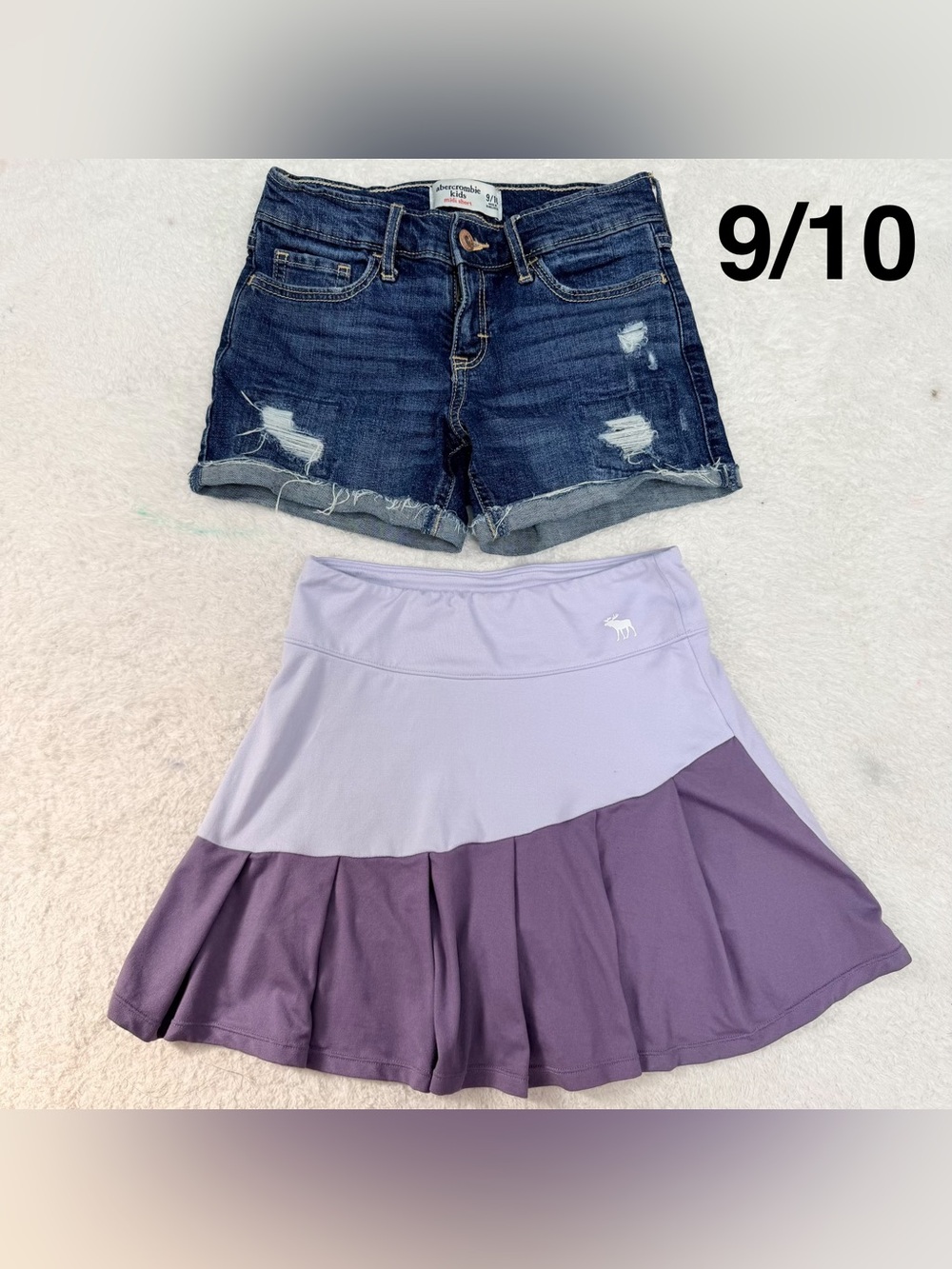 Abercrombie Kids Distressed Denim Shorts & Purple Athletic Skirt Set